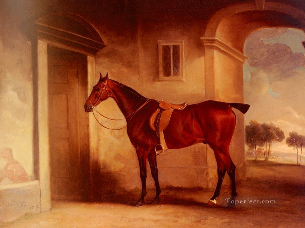 厩舎の馬に鞍をかぶったベイハンター ジョン・ファーニーリー・シニア油絵
